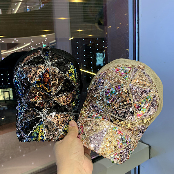 Sommer mesh paillet hat dame åndbar solhat rejse all-match koreansk baseballkasket andenæb kasket Small sequins all-inclusive black Adjustable