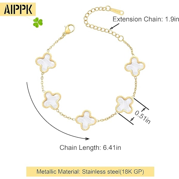 18K Forgyldt Armbånd Hvid/Sort Kløver Armbåndssæt til Kvinder