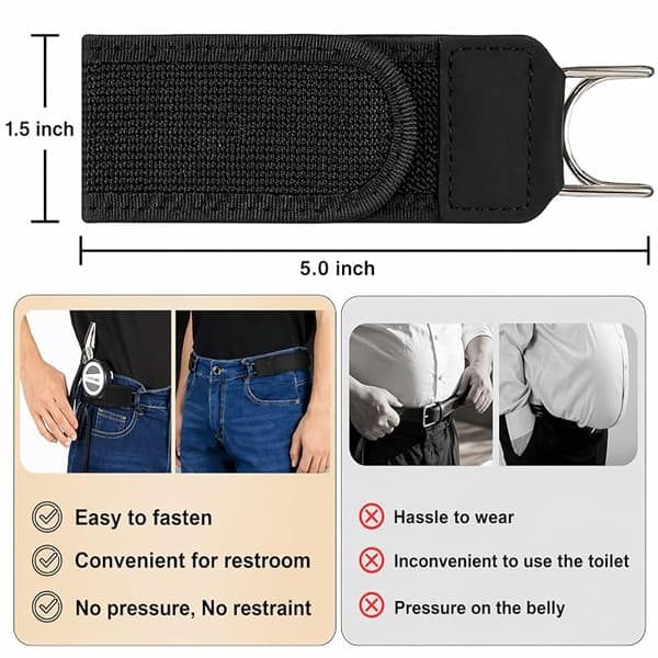 Velcro-talje 2-pak elastisk spændeløst bælte med justerbar metalkrog og åndbart usynligt taljebånd til bukser og jeans black