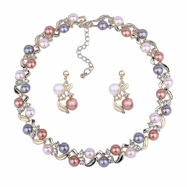 Artificial Pearl Set Alloy Crystal Necklace Earrings for Ceremony