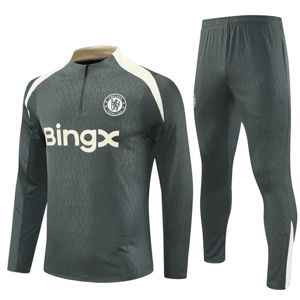 Langærmet træningstrøje til mænd med halv lynlås 10 2627 Chelsea White