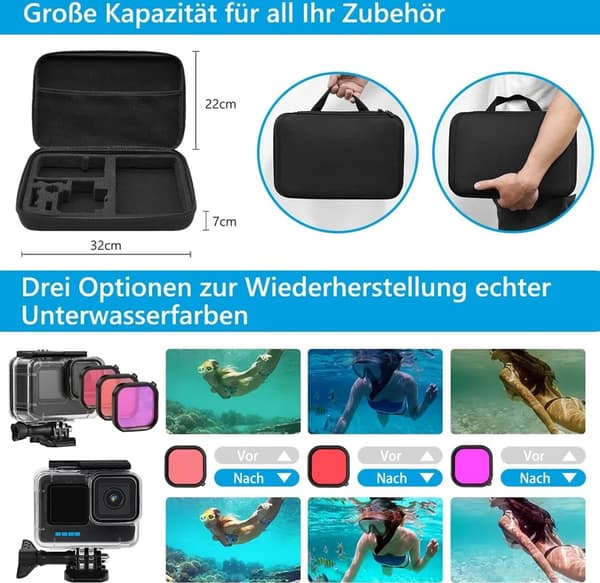 54-i-1 Actionkamera Tilbehørssett Vanntett Hus Bryststropp for GoPro Hero