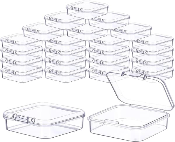 Liten förvaringslåda med lock 6,5x6,5x2cm Transparenta plastpärlbehållare Mini rektangulär organiseringslåda för tillbehör 24-pack