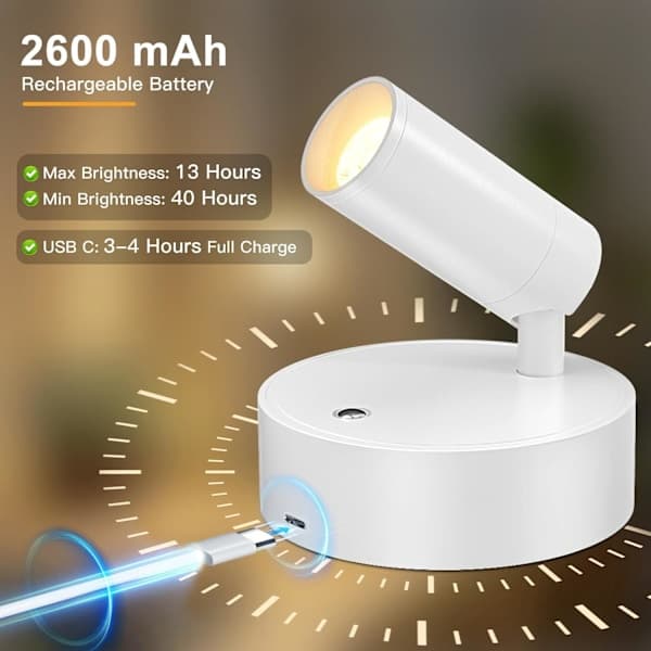 Indoor Spotlight, Rechargeable Indoor Plant Light, Wireless LED Accent Lamp with Timer and Dimmer, Battery-Powered Accent Lamp