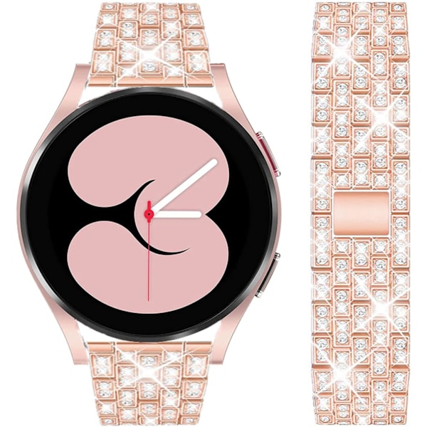 Armband för Samsung Galaxy Watch 7/6/5/4 20mm Bling Diamant Metall Ersättningsarmband för Kvinnor och Män Rose gold