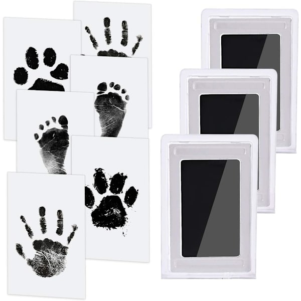 Baby Hand- och Fotavtrycksset, 3 Bläckdynor med Ren Beröring, 6 Avtryckskort, Husdjurstass Bläckfritt Avtryck, Säker Giftfri för Fötter och{hh]