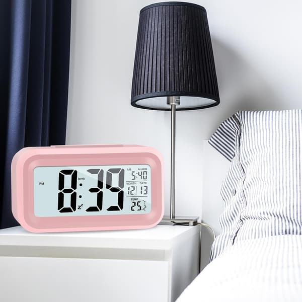 Digitalt Vækkeur Med Temperaturvisning Smart Lysstyrkesensor Pink Til Hjem Soveværelse