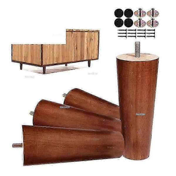 4 Pcs. 8-25 cm Adjustable Solid Wood Furniture Legs for Tables, Beds, Cabinets, Chairs Walnut-M8-10CM-A-4PC