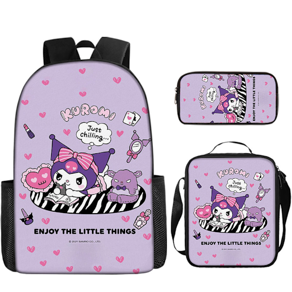 Tecknad Kuromi tredelat set Cinnamon dog KT katt tecknad grund- och gymnasieelever skolväska barnryggsäck twenty three Backpack
