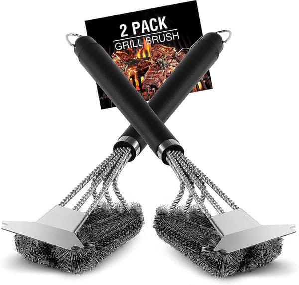 Grillborste, 2-pack Weber Grillborste med Skrapa, Rostfri Stålborste