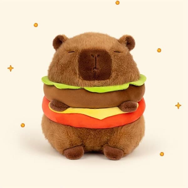 Realistic Capybara Burger Plush, Cute Capybara Stuffed Animal Pillow Plush Toy, Soft Hamburger Fo