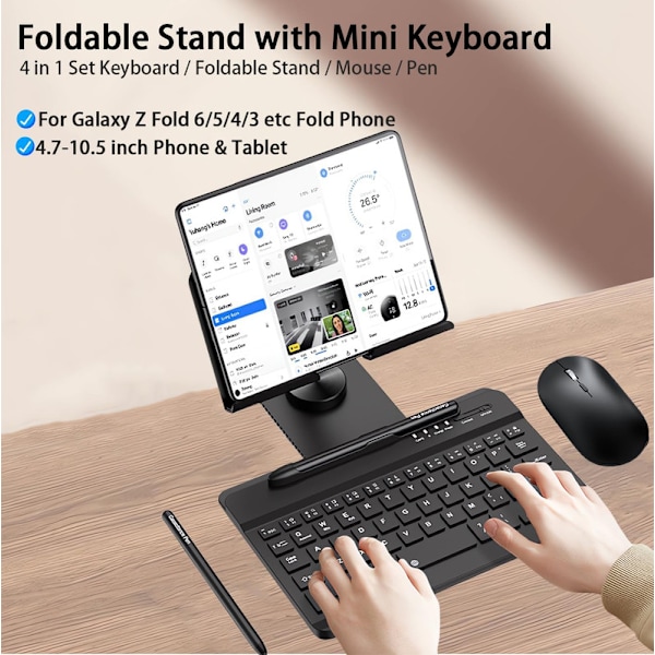 Samsung Galaxy Z Fold 6 5 4 -teline ja näppäimistöhiiri, kannettava mini Bluetooth-näppäimistö