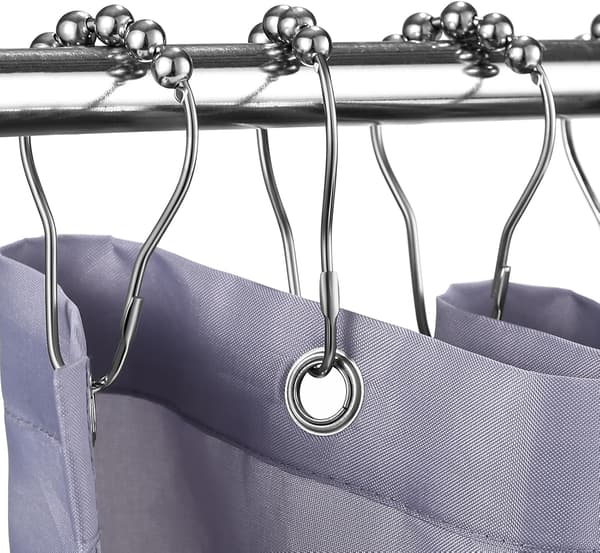 12-pak bruserforhængsringe i rustfrit stål med glidesystem, velegnet til bruserforhæng, 12 enkeltkroge, 70x35 mm