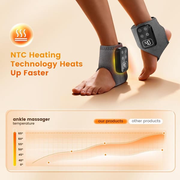 Trådløs Fodmassager 3 Tilstande 5 Varmeniveauer til Hæl, Svang, Ankelstøtte Gray