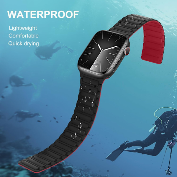 Magnetiske klokkereimer kompatible med Apple Watch-reimer, myk silikon erstatningsreim designet for iWatch, svart rød Black Red 38/40/41mm