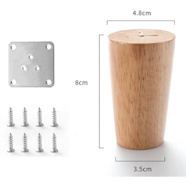Set med 4 massiva träsoffben, möbelben för fåtölj, sängbord, garderob, låda (8 cm höjd)