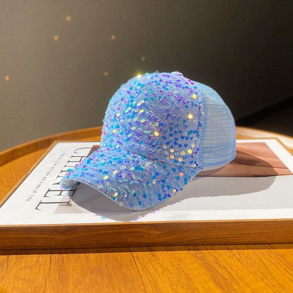 Sommer mesh paillet hat dame åndbar solhat rejse all-match koreansk baseballkasket andenæb kasket All-inclusive sequin blue Adjustable