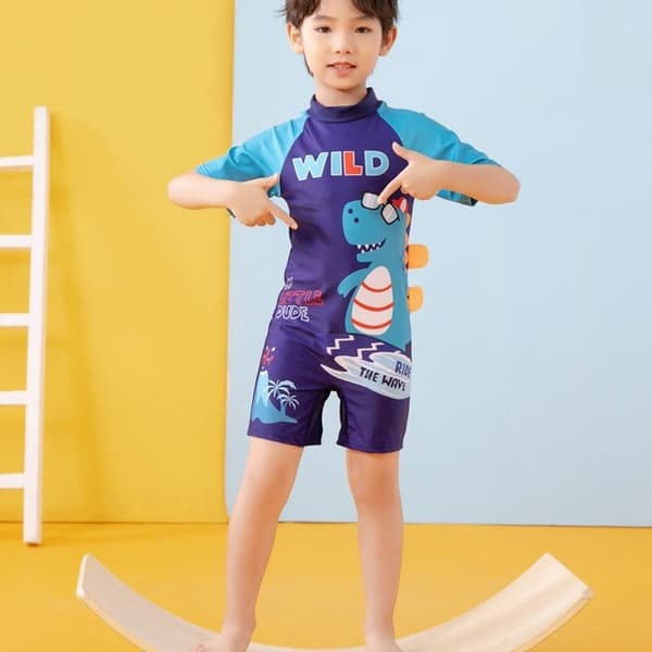 Børnebadedragt, drenges badedragt i ét stykke, medium og stor Note Dragon with Hat M (3-4 years old)