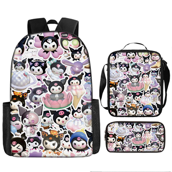 Tecknad Kuromi tredelat set Cinnamon dog KT katt tecknad grund- och gymnasieelever skolväska barnryggsäck 9 Backpack