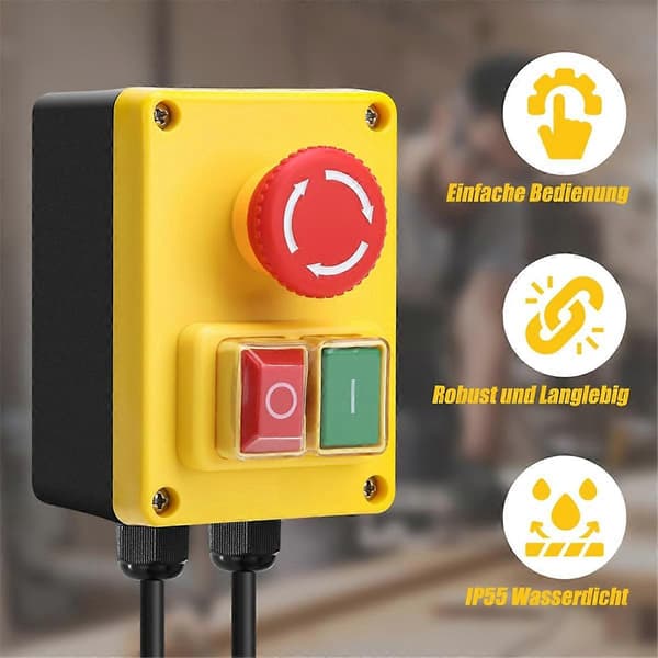 220V Single-Phase Safety Switch with Emergency Stop, Ideal for Router Tables and Electrical Devices EU Plug