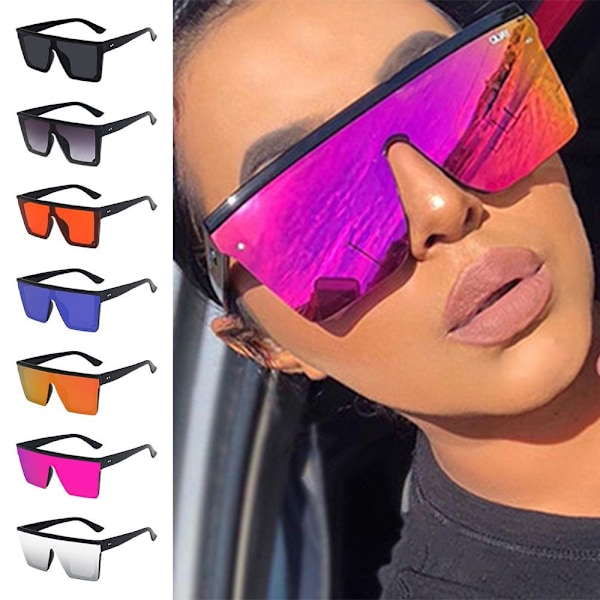 Ny Trend Big One Piece Frame Uv400 Solbriller Street Shot Kørebriller Øje Transparent Pink-Pink