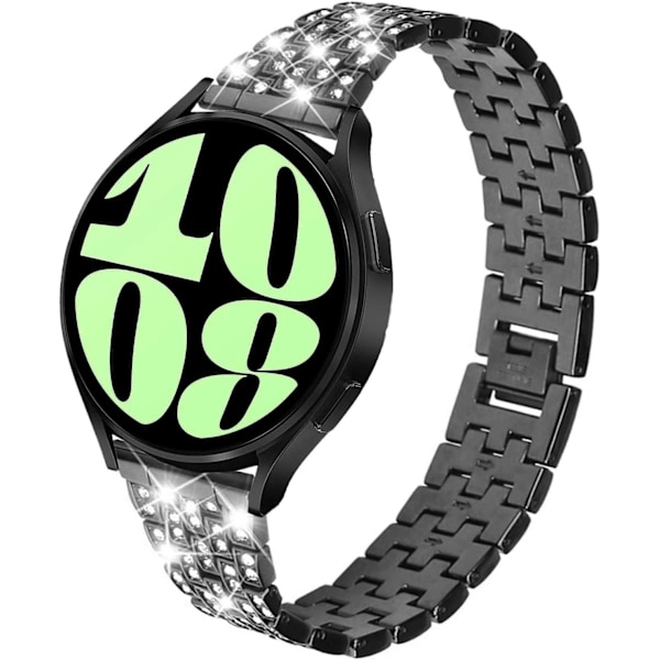 Rem til Samsung Galaxy Watch 7/6/5/4 20mm Bling Diamant Metal Udskiftningsrem til Kvinder og Mænd Black