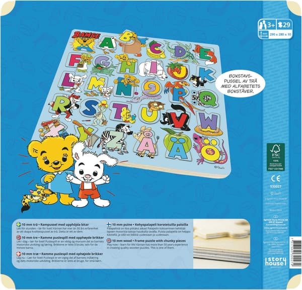 Bamse puupalapeli kohotetuilla paloilla, 29 palaa multifärg multicolor
