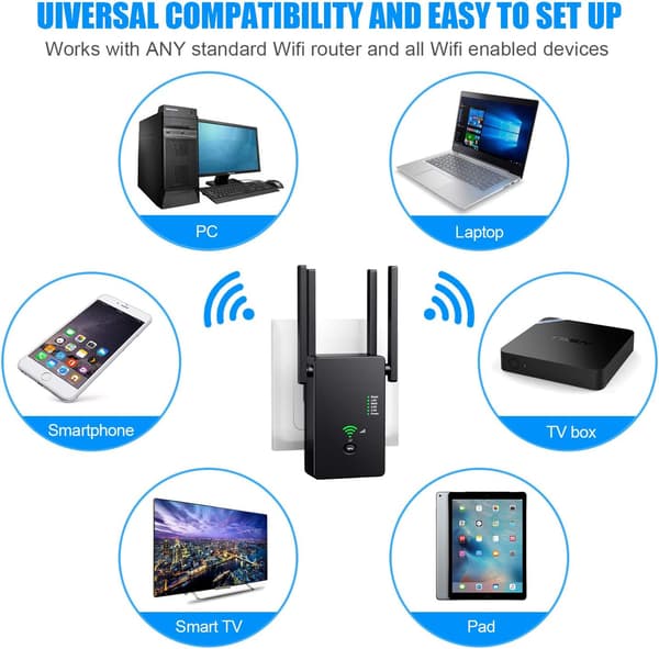 WiFi Repeater 1200 Mbps Trådlös Internet Booster Signal Amplifier för Hemmabruk Svart