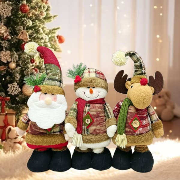Jul-mjukisdjur töjbar tomte snögubbe ren juldekoration Extendable for seniors