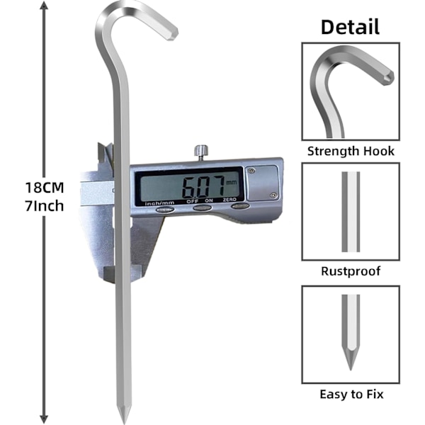 8 stk 18 cm teltplugger i metall, kraftige teltkroker i aluminiumlegering, campingplugger for hardt underlag, til fotballnett, presenning og utendørs hardt underlag