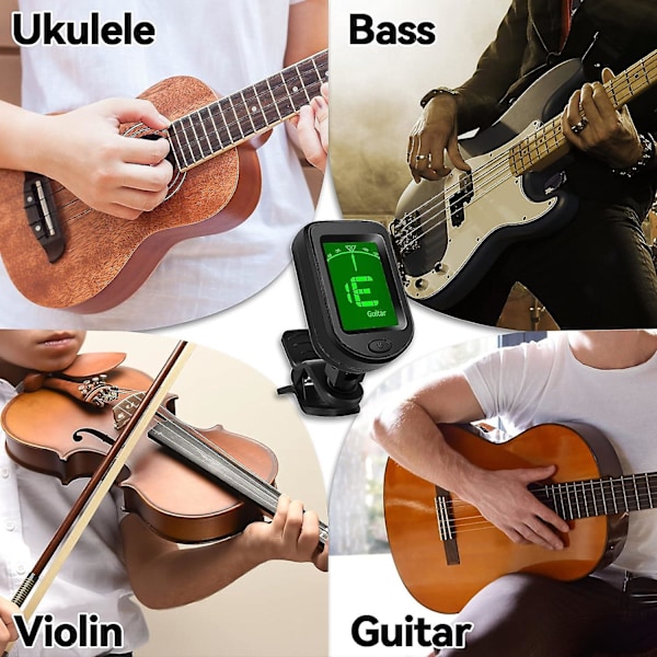 Guitar Tuner Clip-on, Digital Tuner Guitar Tilbehør Med Plectrum Til Akustisk Guitar, Elektrisk Guitar, Bas, Violin