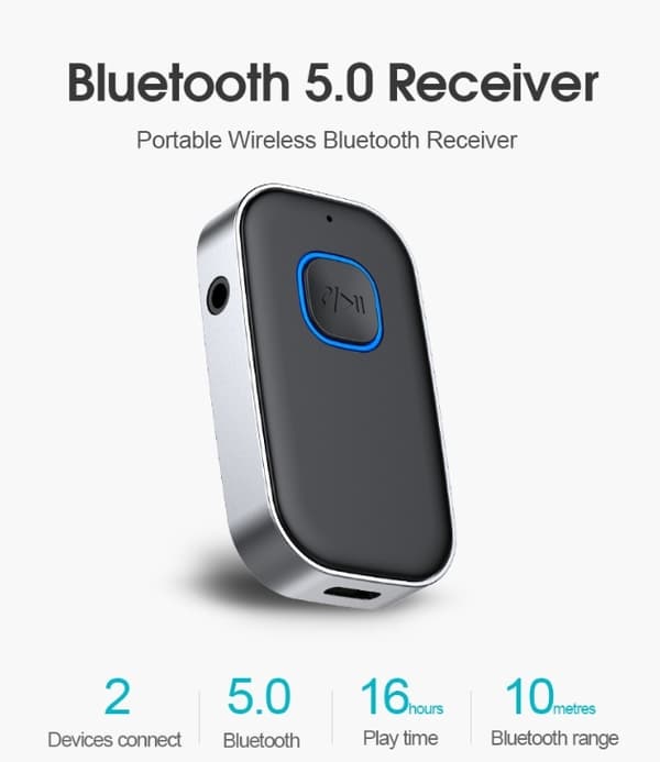Bluetooth Transmitter Receiver til bil, bærbar 3,5 mm Aux trådløs lydadapter til hjemme stereoanlæg og kablede hovedtelefoner