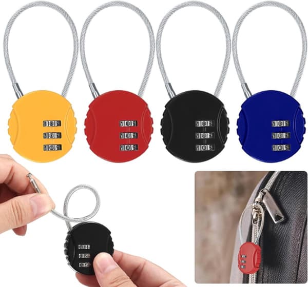 4-pack kombinationslås 3-siffrigt bagagelås litet hänglås för ryggsäck resor