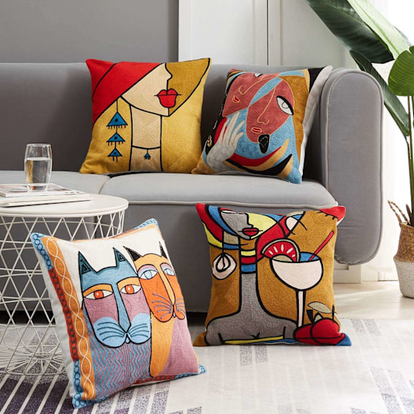 Set med 4 Picasso kuddfodral 45x45 cm Dekorativ soffkudde - Perfekt
