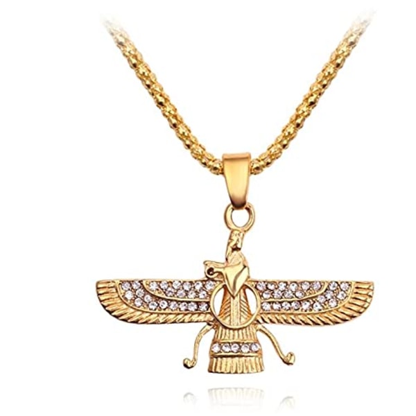 Hip Hop Rhinestone Paved Iran Zoroastrian Pendant Halsband/Guld herrsmycken