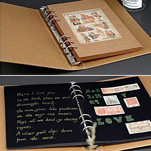 A5 6-renkaallinen kansio, A5 renkaallinen kansio, A5 6-reikäinen kansio, Kraft a5 kansiot esitteiden kansien, scrapbooking-paperin ja irtolehtien lisäämiseen, 2 kpl