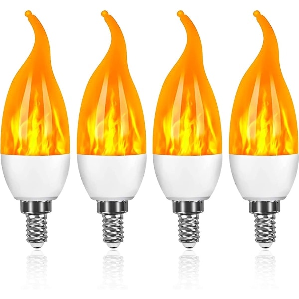 E14 LED-pære, 3 Watt LED Flammepære med 3 Lysmoduser, 1800k Vintage Dekorativ Pære - 4-Pakning