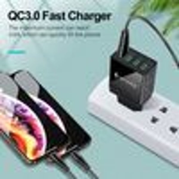 5V/3.1A Strømlader Hurtiglader Strøm 4-ports USB QC 3.0