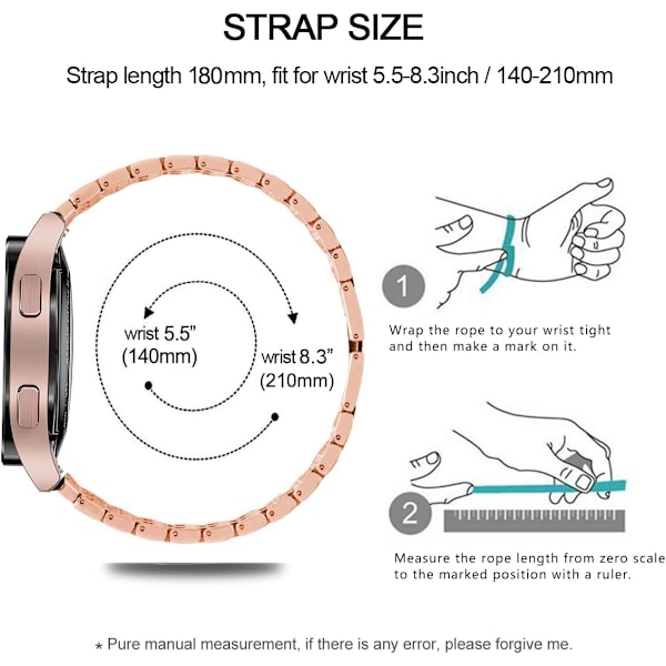 Armband för Samsung Galaxy Watch 7/6/5/4 20mm Bling Diamant Metall Ersättningsarmband för Kvinnor och Män Rose gold