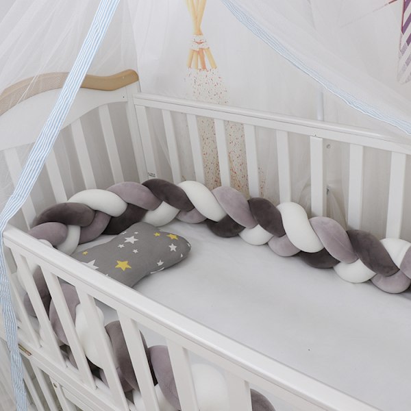 Baby roterende lige seng, sengehest dekoration, håndlavet trestrengs fletning Grå og mørkegrå Grå og mørkegrå Grå og mørkegrå Grey and dark grey 2 meters
