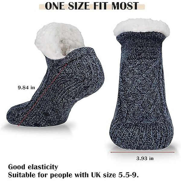 Tossut Naiset Miehet Sukat - Tossusukat, Lämpimät Talviset Vuoratut Liukueste Neulotut Fleece Sukat Tossut kokoihin 37-41, Laivastonsininen