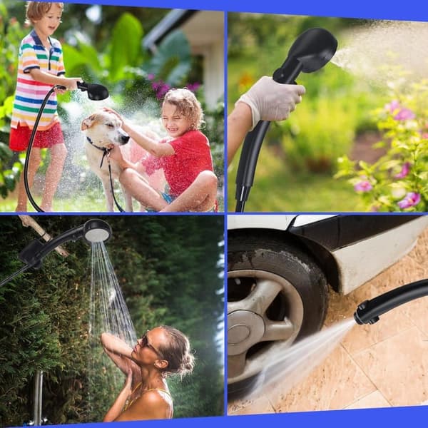 Portable Camping Shower - Spopal 6000mAh Rechargeable with LED Display, 4 Spray Modes, IPX7 Waterproof Black Black S1