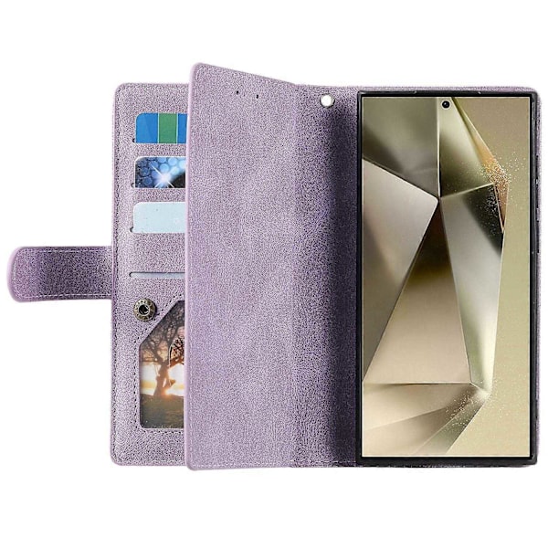 Til Samsung Galaxy S25 Ultra Mobil Cover PU Læder Telefon Cover med Lynlås Pung 9 Kort Slots - Perf Style F