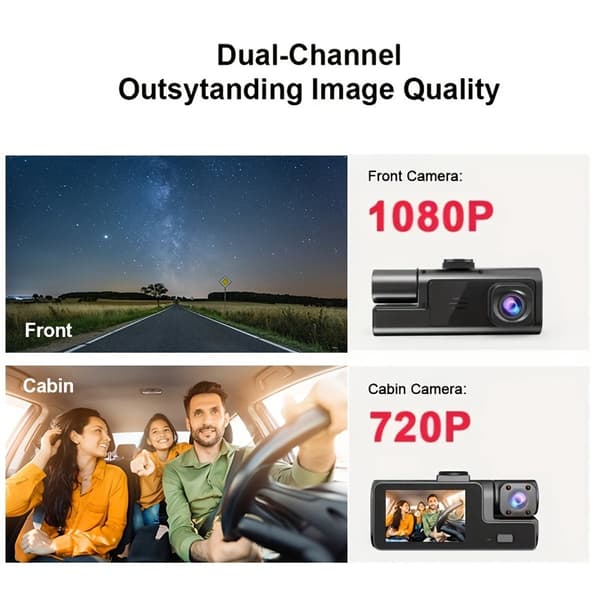 Dobbelt dashbordkamera foran og bak 1080P bilkameraopptaker nattsyn G-sensor