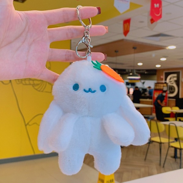 Tecknad Kuromi docka skolväska hänge docka plyschleksak par nyckelring väska hänge Plush carrot rabbit-white 11cm (with keychain)