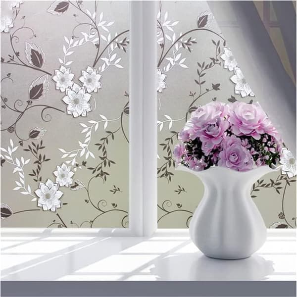 Window Film Privacy Stained Glass, White/Black Flower Pattern, 45x200cm
