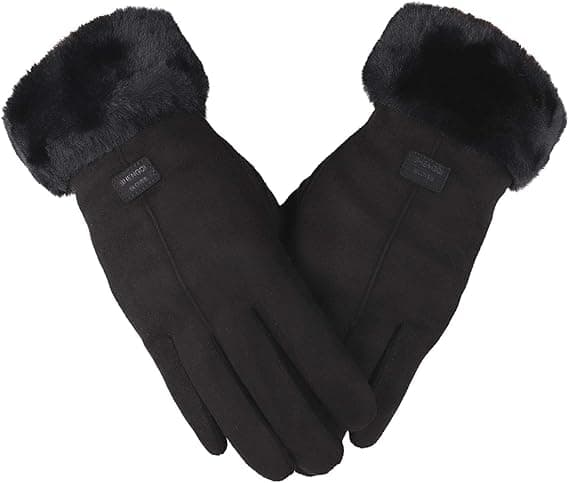 Varma Vinterhandskar för Kvinnor Pekskärm Vindtäta Dubbla Lager Mjukt Fleece Foder 24cm Svart