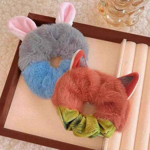 Søde Zootopia Hårelastikker - Judy & Nick i Blød Scrunchie | Trendy Hårtilbehør til Hverdagsbrug Nick Fox Two-tone Hair Tie
