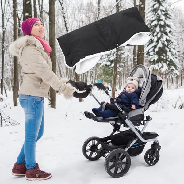 Vinterhandsker til klapvogn - Vandtæt vindtæt håndvarmer fleece - Universal pasform 46x23cm til barnevogn klapvogn - Sort