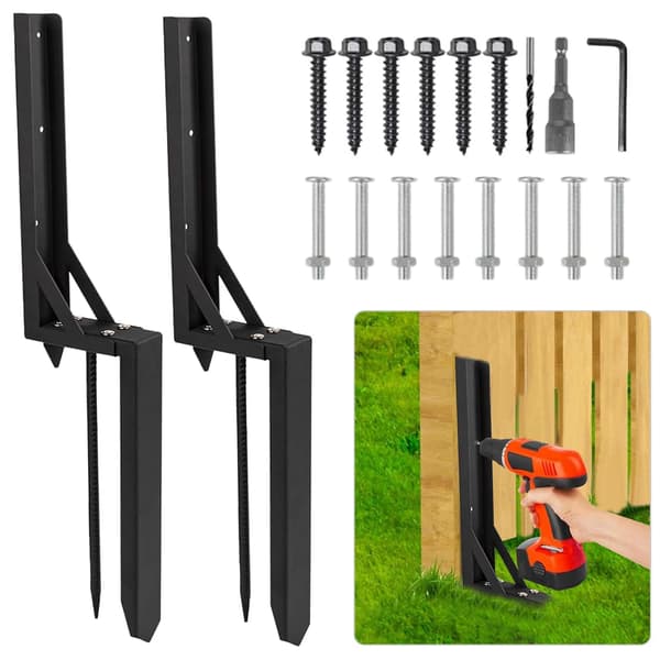 Fence Post Repair Spike - 2-Pack Fence Post Support Ground Spike for Leaning/Broken Wooden Fence Posts